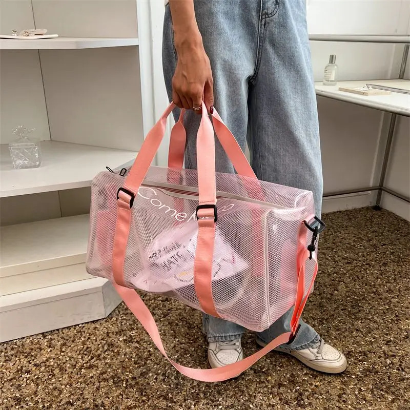 Summer beach bag transparent jelly bag waterproof womens handheld swimming PVC sports and fitness single shoulder travel bag 241106