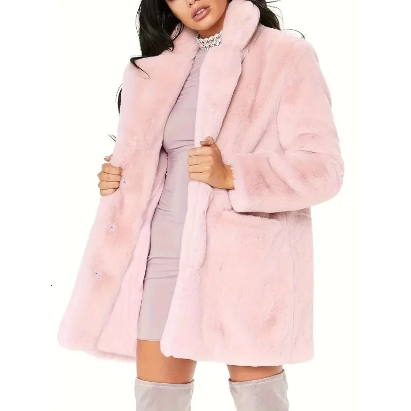 Comfortable faux fur long sleeved teddy jacket with collar autumn fashion loose fur jacket womens clothing 241107