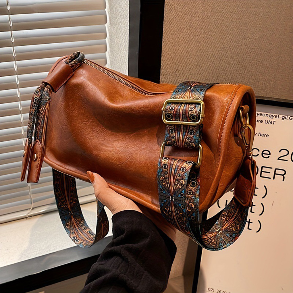 Luxury Vintage PU Leather Pillow Bag Shoulder hobo Bag for Women Lashion Wide Strap Crossbody Bag for Women Purse