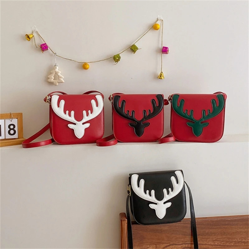 Fashionable Christmas reindeer pattern shoulder bag for women small PU bag cross shaped mobile phone bag for girls casual full matching messenger hand