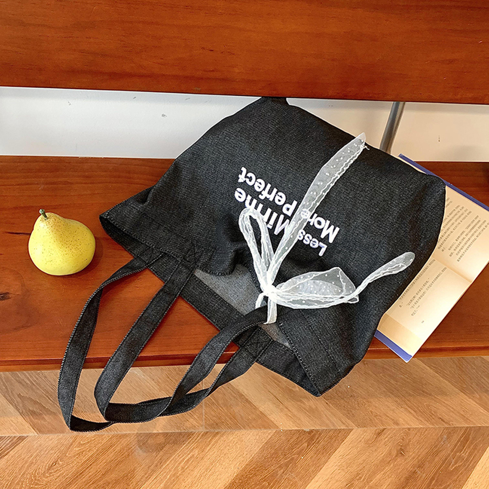 Women Travel Shoulder Bag Large Capacity Denim Versatile Shopper Bag with Bow Everyday Grocery Bag Daily Bag for Female