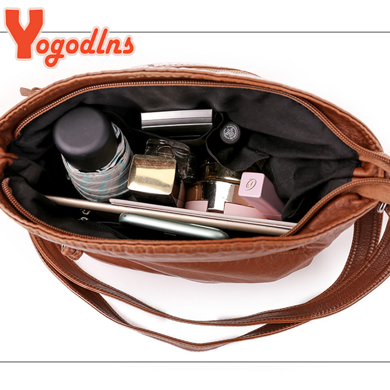 Yogodlns Soft PU Leather Shoulder Bag Women Retro Messenger Bag Double Zipper Female Crossbody Bag Big Capacity Daily Handbag