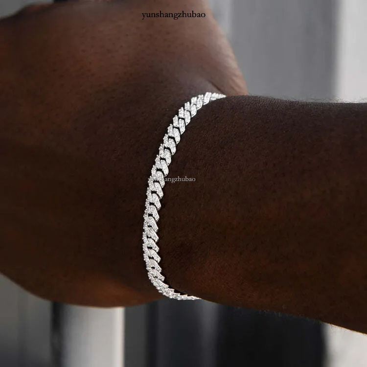 6mm White Gold Sterg Sier VVS Moissanite Dia Cuban k Chain Bracelet Iced Out Mossanite Jewelry For Men Women Free shipping