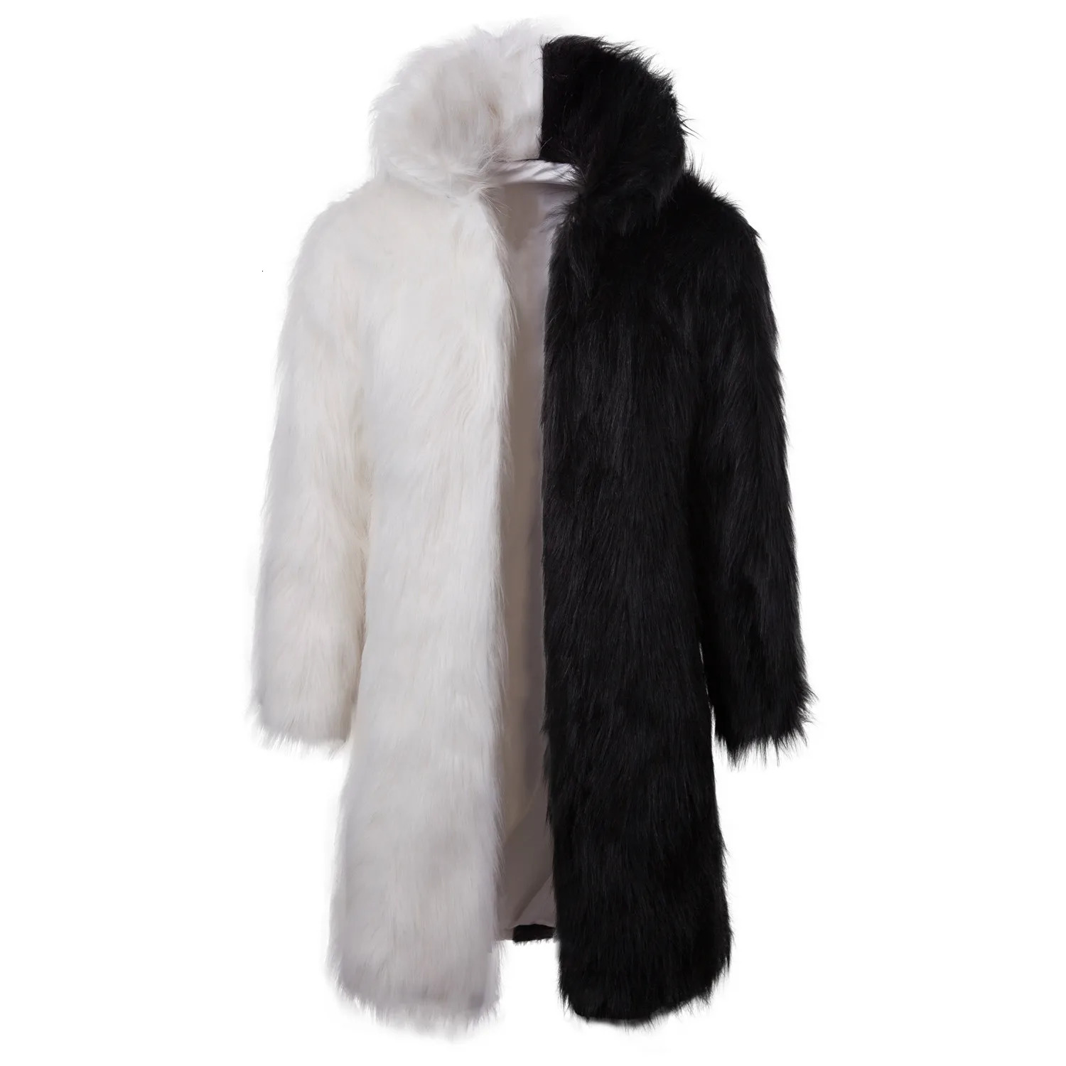 Long haired coat winter jacket black and white hooded faux mink windproof camouflage clothing 241107