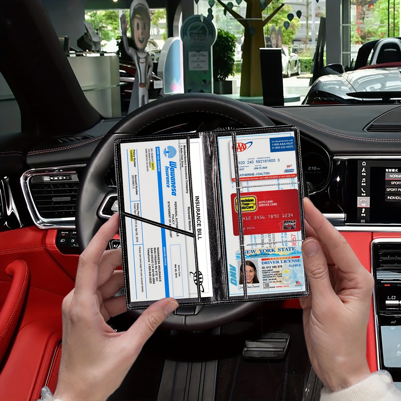 Men's Card Holder, Car Registration Vehicle License Insurance Card Holder Wallet