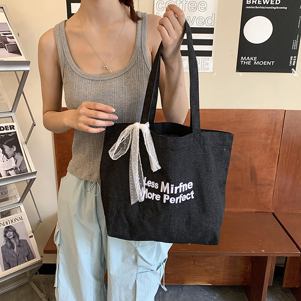 Women Travel Shoulder Bag Large Capacity Denim Versatile Shopper Bag with Bow Everyday Grocery Bag Daily Bag for Female