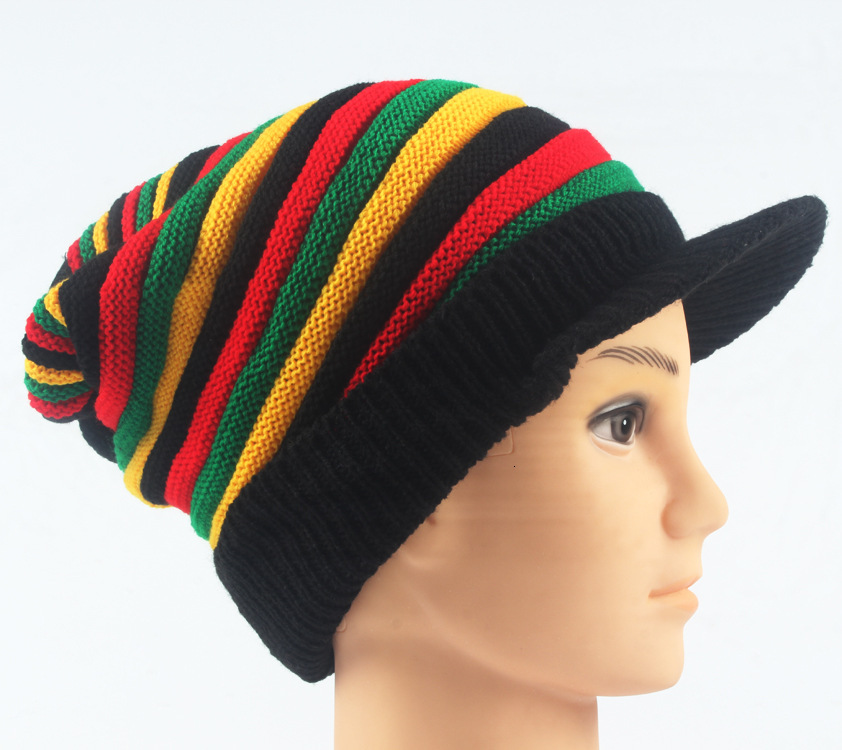 High quality design, men and women warm with and colorful striped long rainbow knit pullover hat