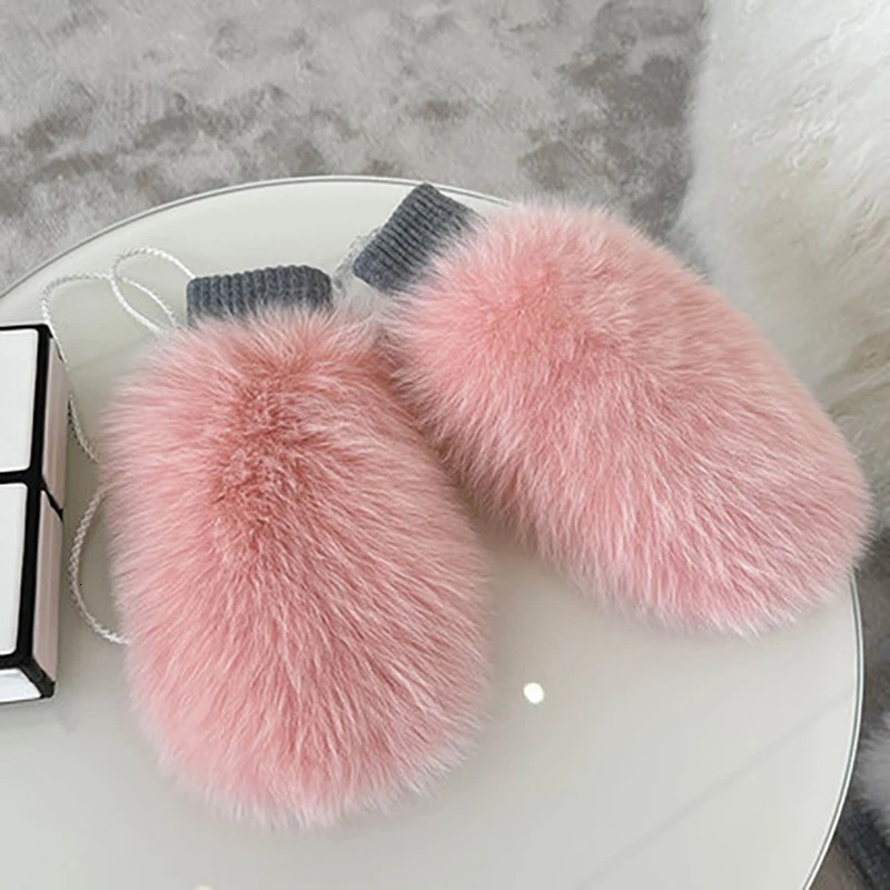 Winter Warm Leather Fox Fur Gloves for Womens Fashion Fox Fur Gloves Outdoor Russian Thick Gloves for Womens Warmth 241106