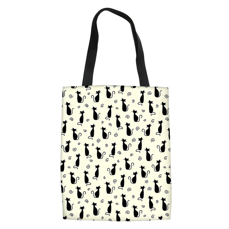 Women Shopping Tote Bag Cute Cartoon Dog Cat Fish Print Shoulder Canvas Bags Causal Travel Storage Bag Students Book Bags