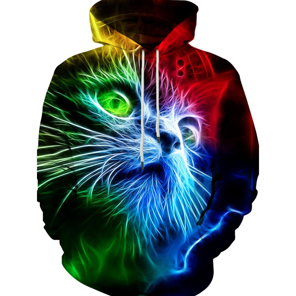 Hoodie for Mens Womens Unisex 3D Printed Hooded Sweatshirt Casual Pullover Hoodie with Big Pockets Graphic Cool Colorful Cat