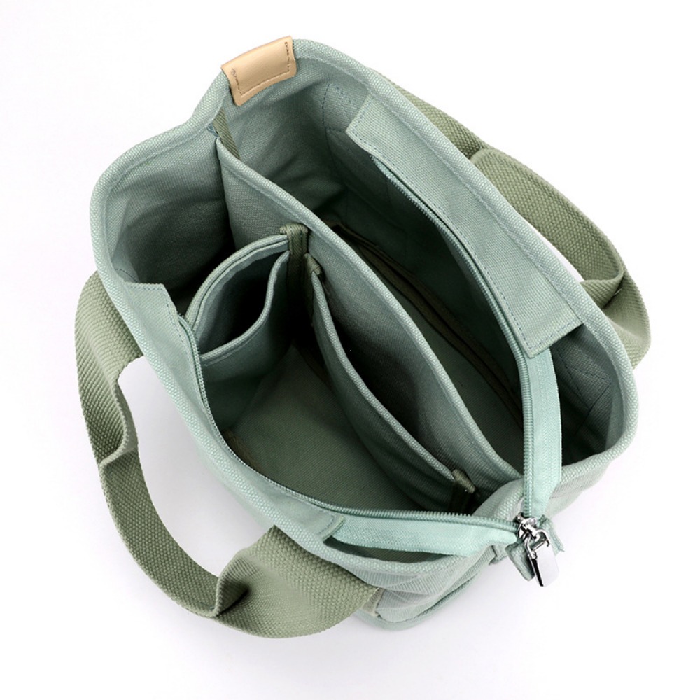 Women Small Bag with Zipper Fashion Lady Single Shoulder Portable Thickened Canvas Mobile Phone Bucket Tote Bag Bolsa Feminina
