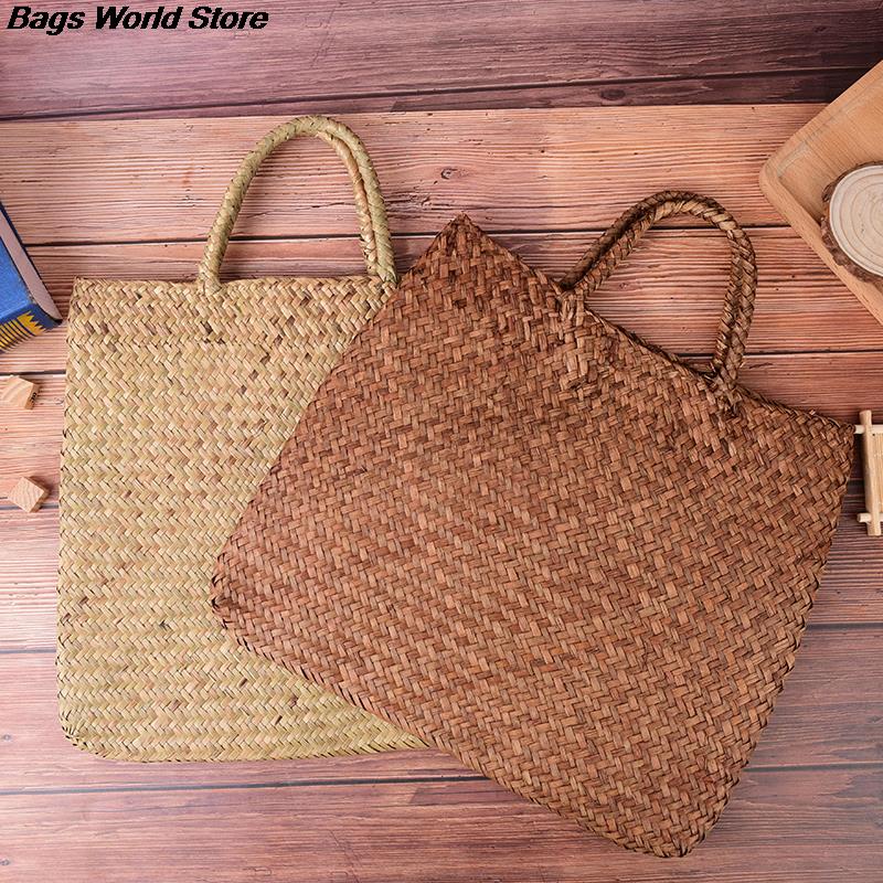 1PCS Beach Bag For Summer Big Straw Bags Handmade Woven Tote Women Travel Handbags Luxury Designer Shopping Hand Bags