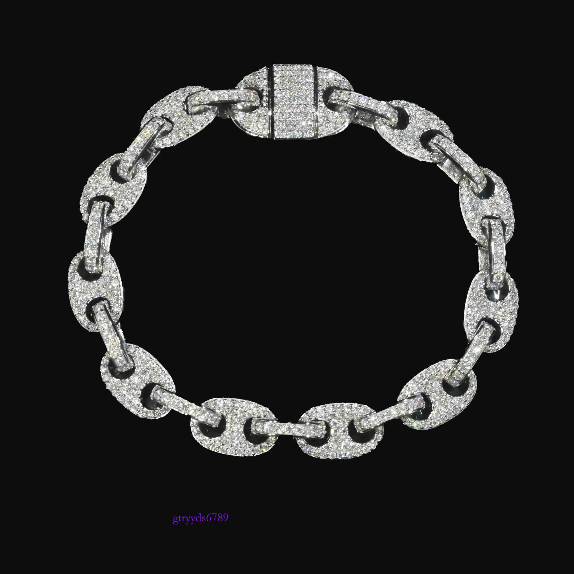 designer Pass Dia Tester VVS Ice Out Moissanite Coffee Beans Cuban k Chain 8mm Bracelet Sier Fine Jewelry for Man Woman