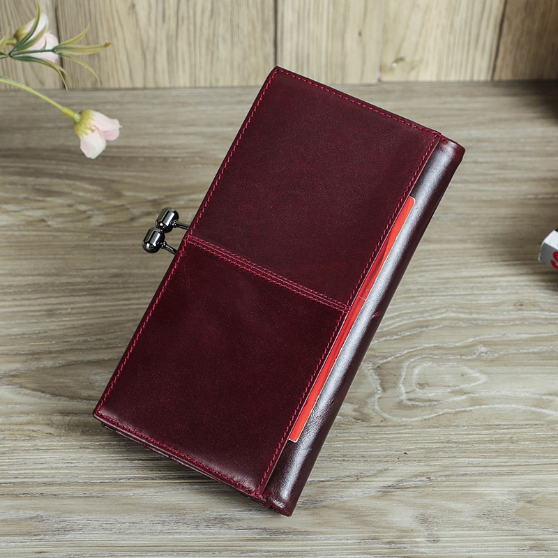 CONTACT'S Genuine Leather Wallets for Women Metal Frame RFID Card Holder Coin Purses Female Bag Luxury Designer Women's Purses
