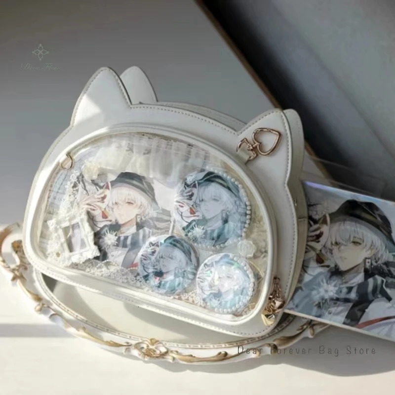 Y2K Cute Cat Ita Bag Japan Lolita Transparent Ten Font Kawaii Party Shoulder Bag Badge Display Girl Messenger Bag 241106