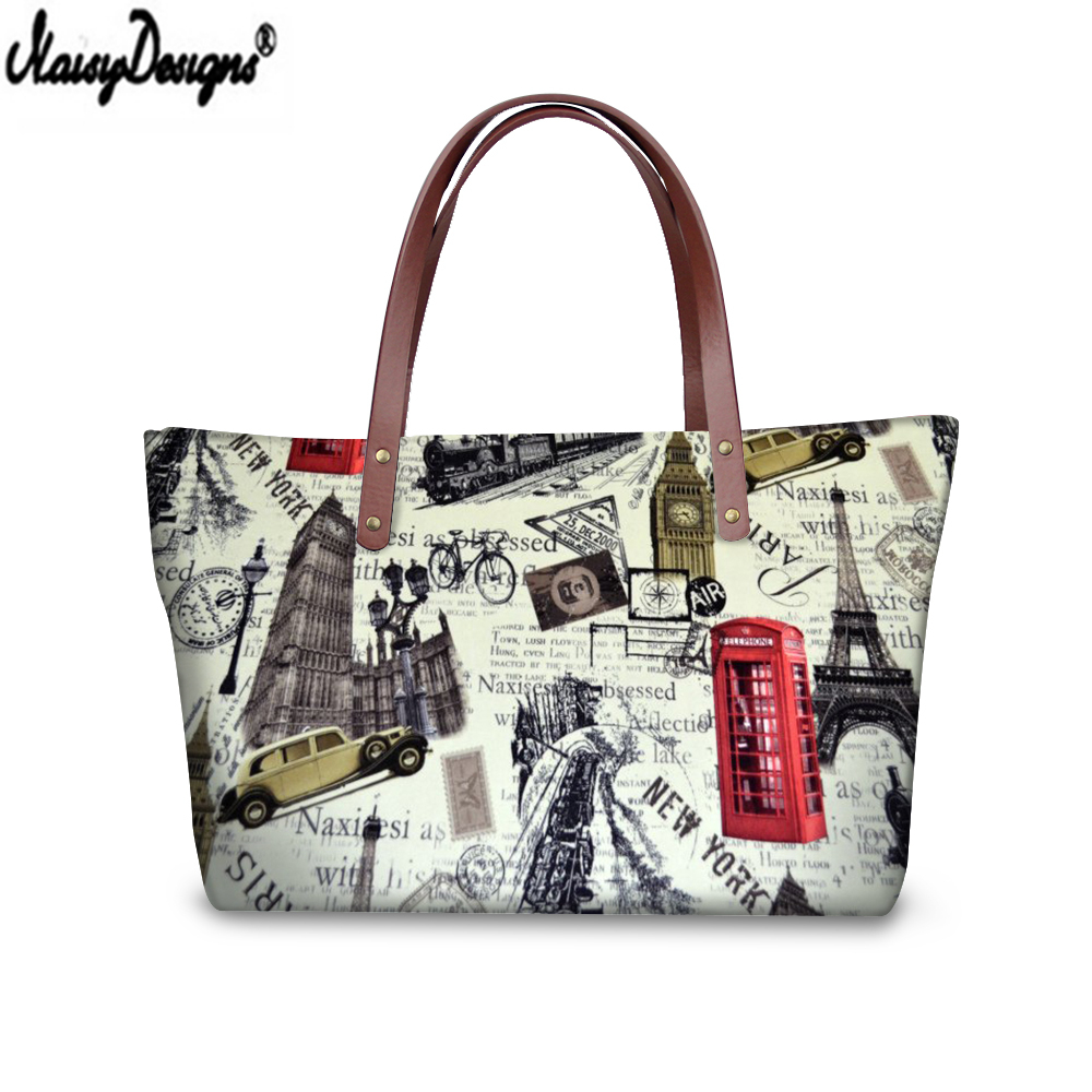 Fashion Women's Hand Bag London Pattern Printing Single Shoulder Totes Ladies Beach Bag Female Zipper Shopping Handbags