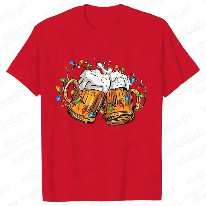 Interesting Christmas T-shirt Mens Fashion T-shirt Cotton T-shirt Beer Top T-shirt Holiday Party T-shirt Boys Elk T-shirt X241107