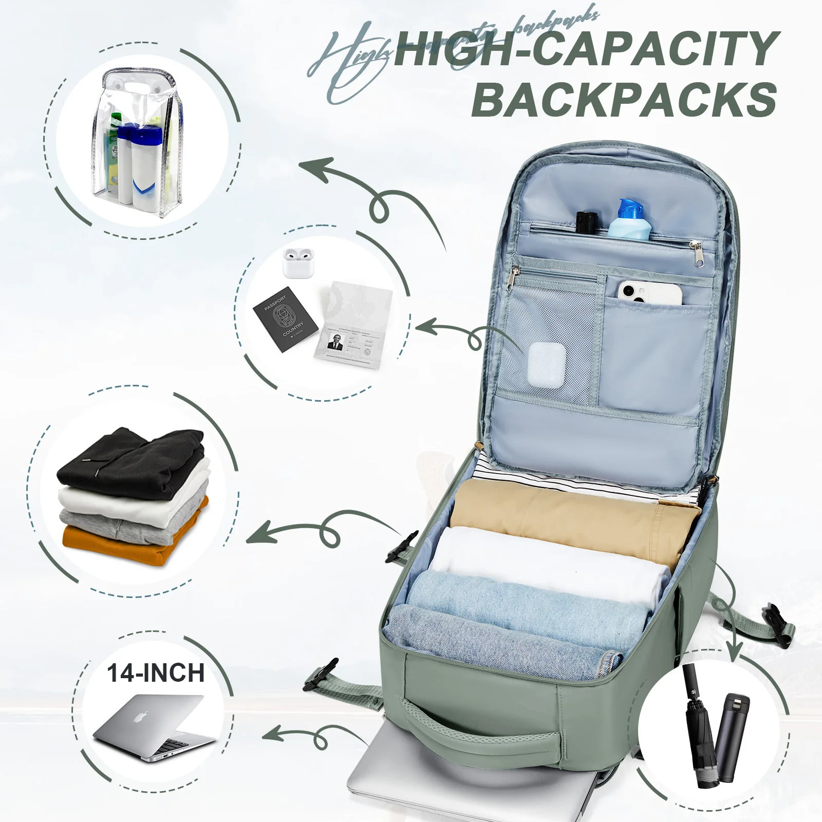 Womens travel backpack reinforced waterproof notebook backpack 45x36x20 mens leisure school backpack flight cabin bag 40x20x25 241106