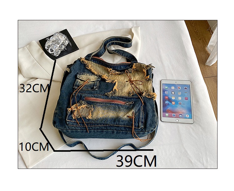 Denim Y2k Womens Shoulder Bag Vintage Washed Distressed Fashion female Messenger Bag Large Capacity ladies Handbag Sac totes