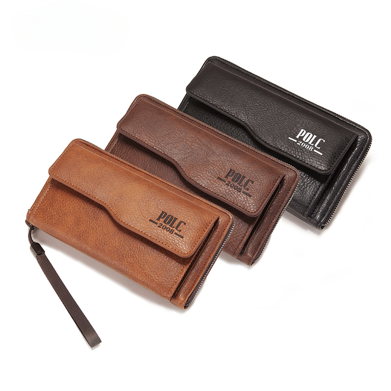 New Men's Wallet Long Fashion Soft Wallet Zipper Multi-card Money Clip Mobile Phone Bag Large Capacity PU Soft Leather Bag Purse