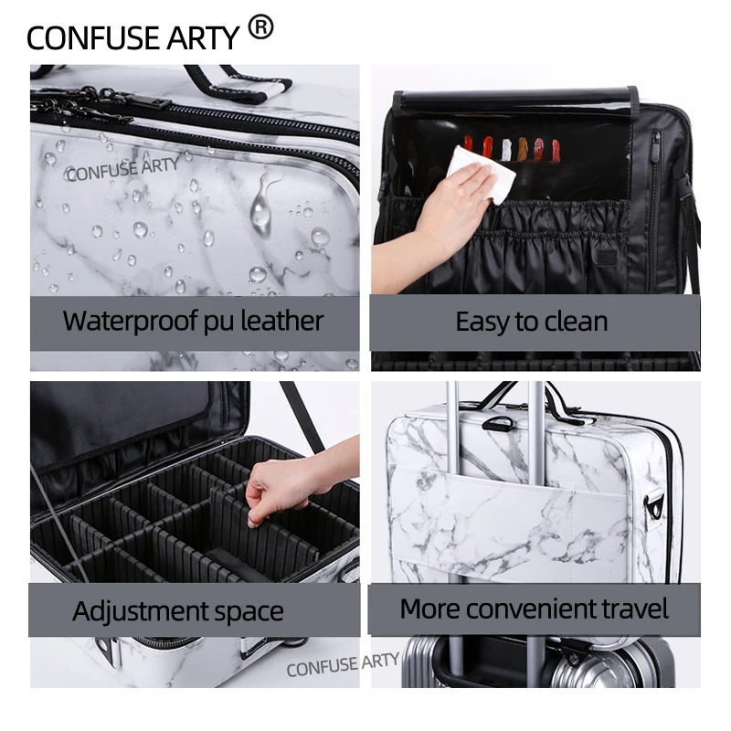 Marble Pattern Makeup Bag Large Capacity Professional Travel Storage Eyebrow Makeup Toolbox 241106