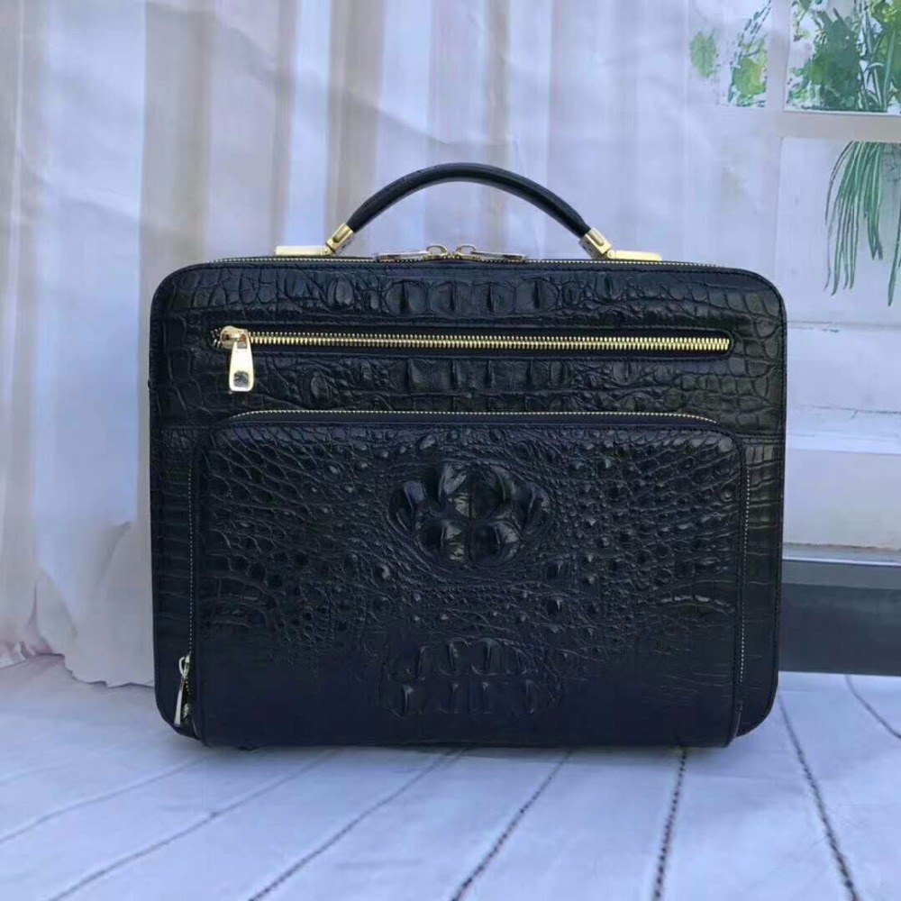 2018 new 100% genuine real crocodile leather head skin men shoulder cross body bag with top handle zippers closure brown black