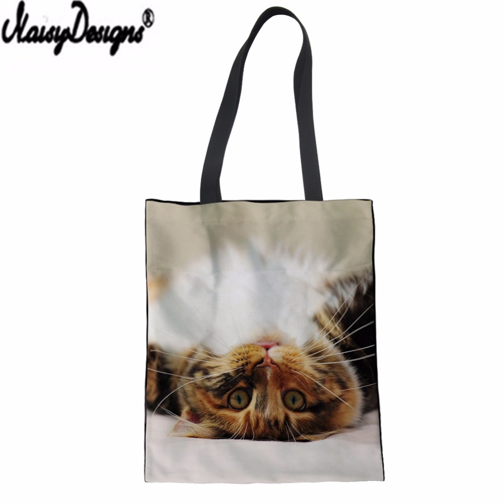 Cute You Asleep Yet Cats Pattern Canvas Handbag Bag Female ECO Shopping Bag Portable Shoulder Women's Handbags Beach Shopper Bag