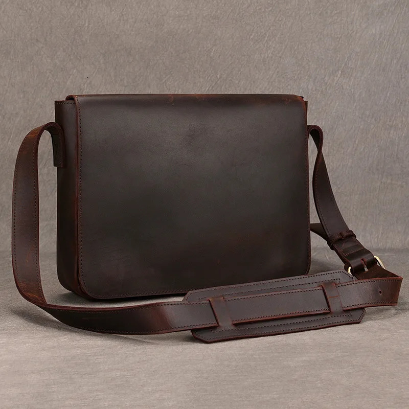Mens Genuine Leather Shoulder Bag Crazy Horse Crossbody High Quality School bags Messenger for men male 241106