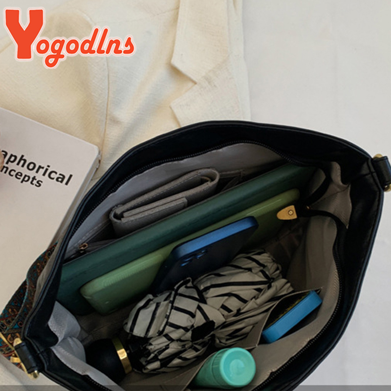 Yogodlns Vintage Shoulder Bag For Women PU Leather Bucket Bag Luxury Style Crossbody Bag Lady Messenger Bag Shopping Tote Purse