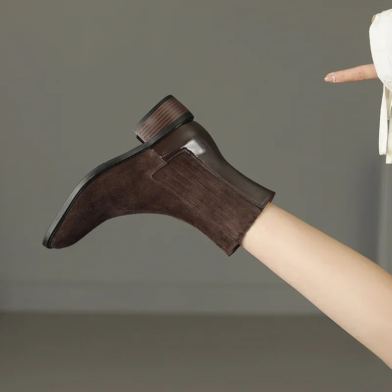 2024 New Autumn/Wier Kid Suede Ankle Women Retro Boots Handmade Shoes Genuine Leather