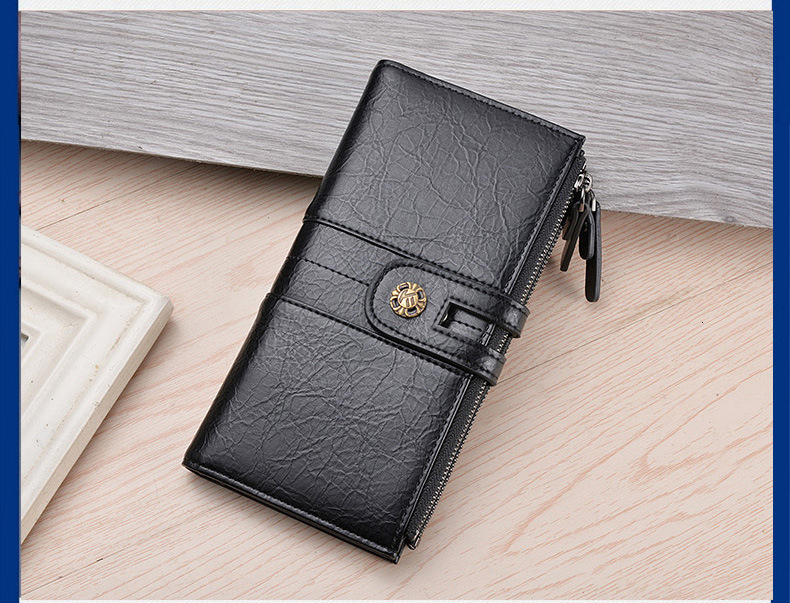 Men's Double Zipper Long Buckle Men's Wallet Leather Wallet Handbag