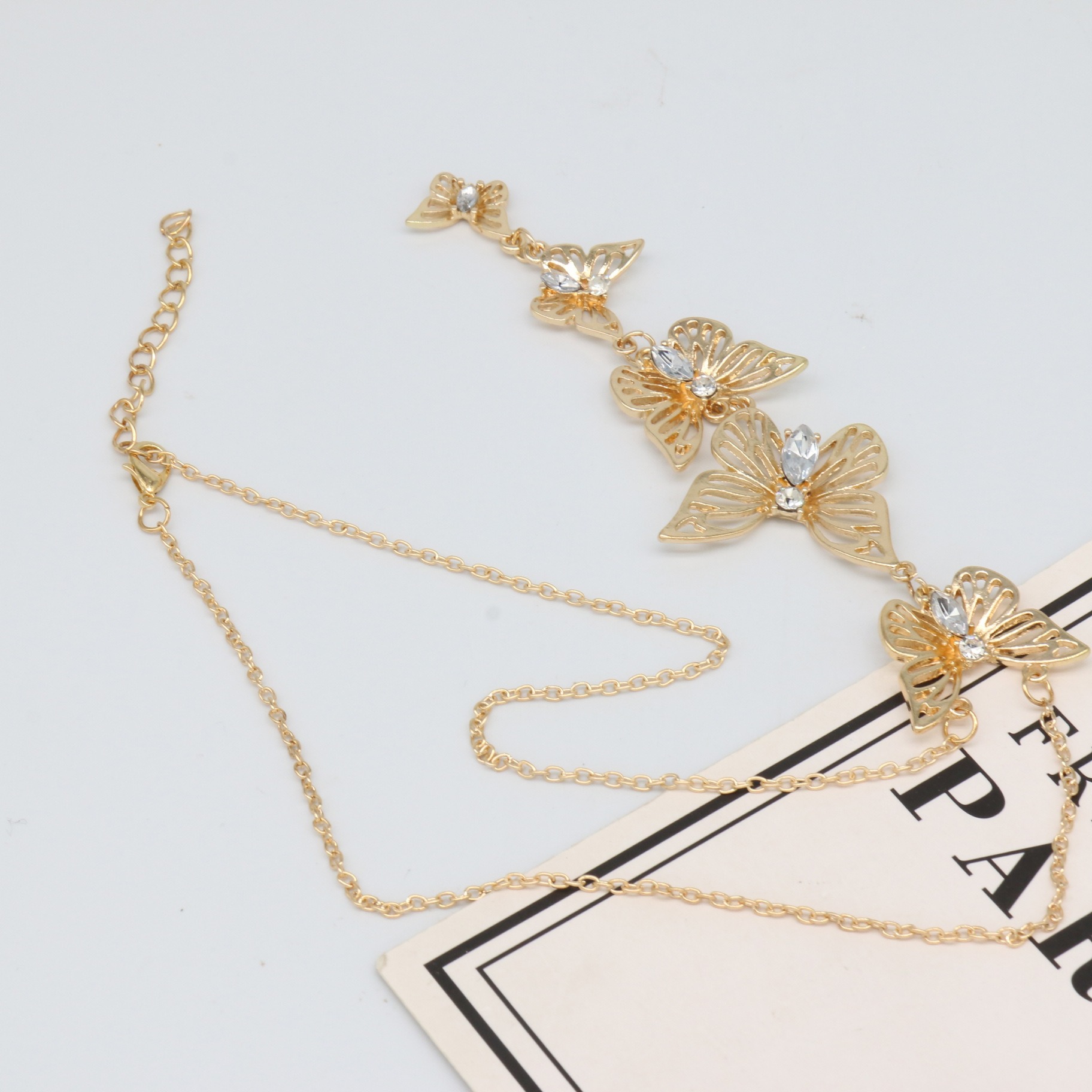 European and American Cross-border Jewelry Retro Fashion Personality Size Hollowed Out Butterfly Necklace Alloy Diamond Pendant Long Necklace