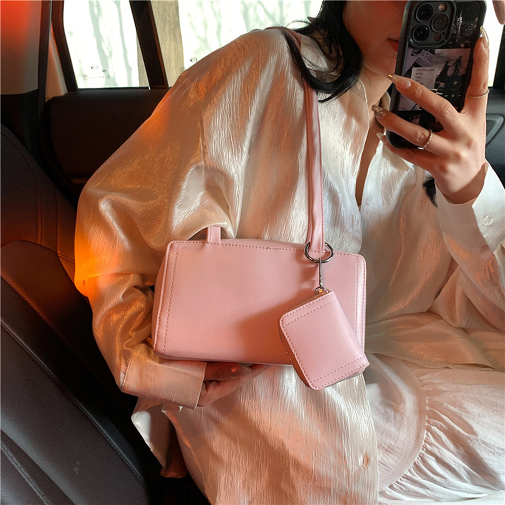 Women Fashion Shoulder Bag Large Capacity Casual Grocery Bag Solid Color Dating Armpit Bag Commute Bag with Matching Clutch Set