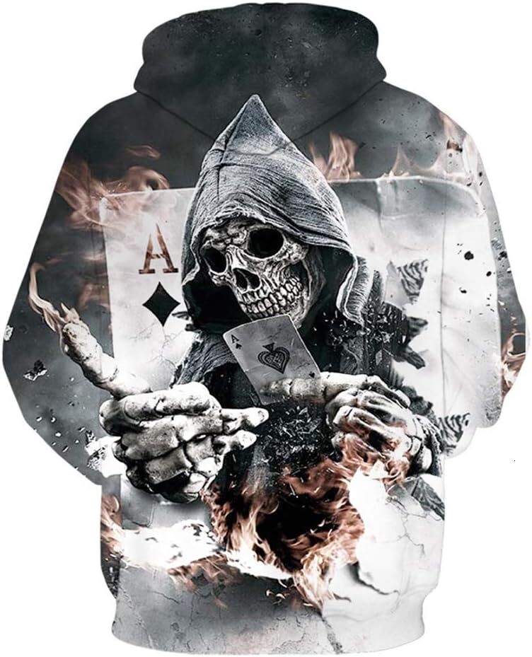 Hoodie for Mens Womens Hoodies Men Skull 3D Graphic Print Sweatshirts Pullover Tops with Pocket Graphic Trendy Skeleton Poker Pattern