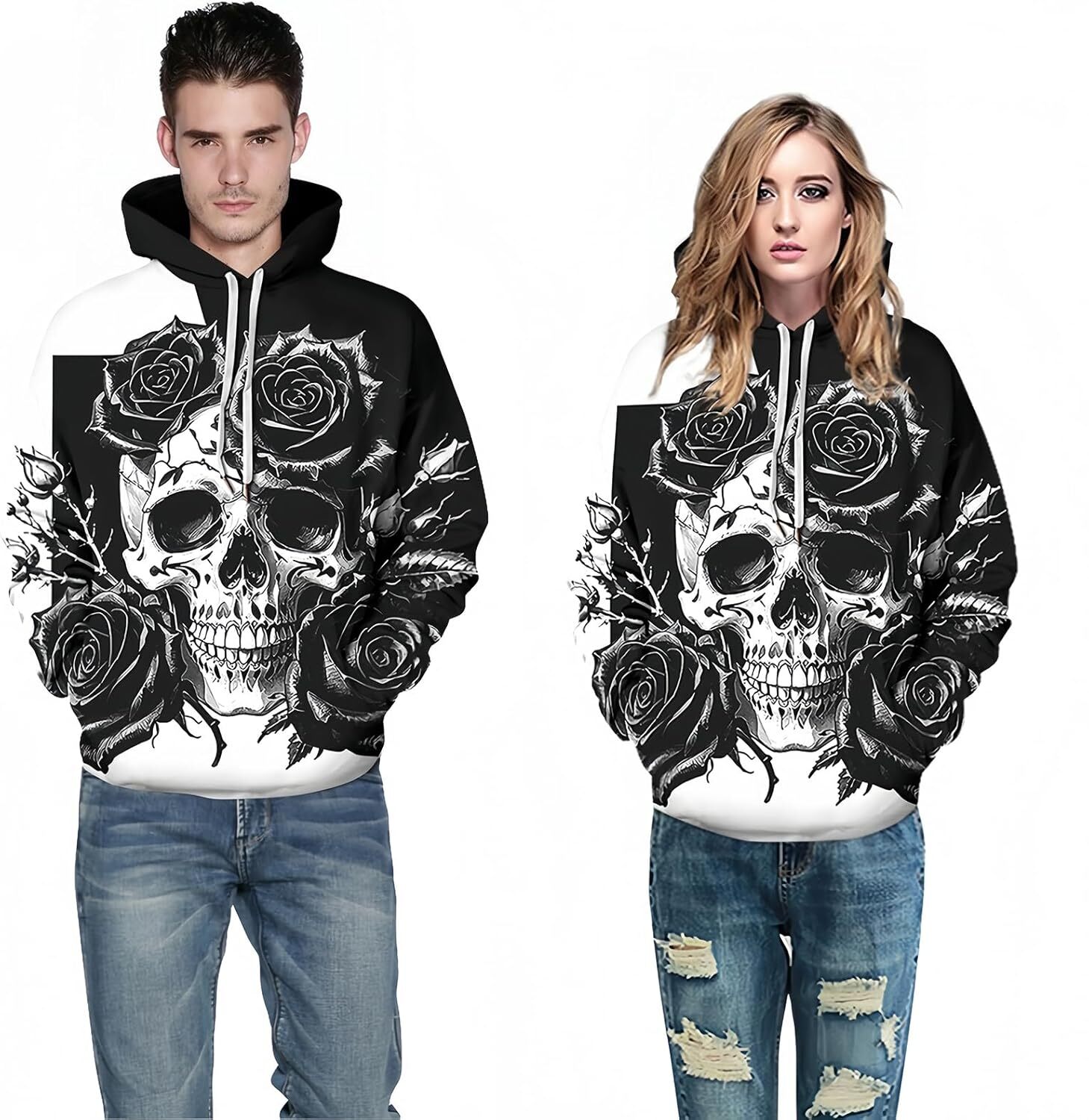 Hoodie for Mens Womens Unisex Hoodies Novelty Print 3D Patternv Hooded Pullover Sweatshirt with Pocket Graphic Hoodies sweatshirt Cool skull pattern
