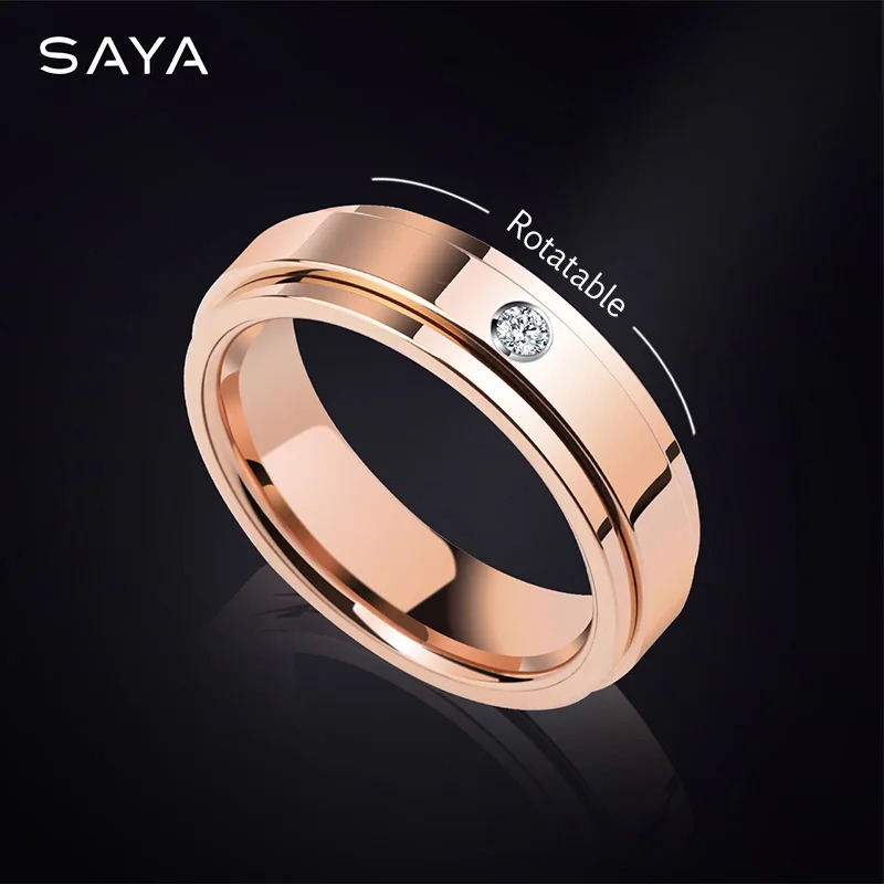 Mens couple ring womens personalized rotating tungsten jewelry inlaid with silica stone wedding ring customized carving 241106