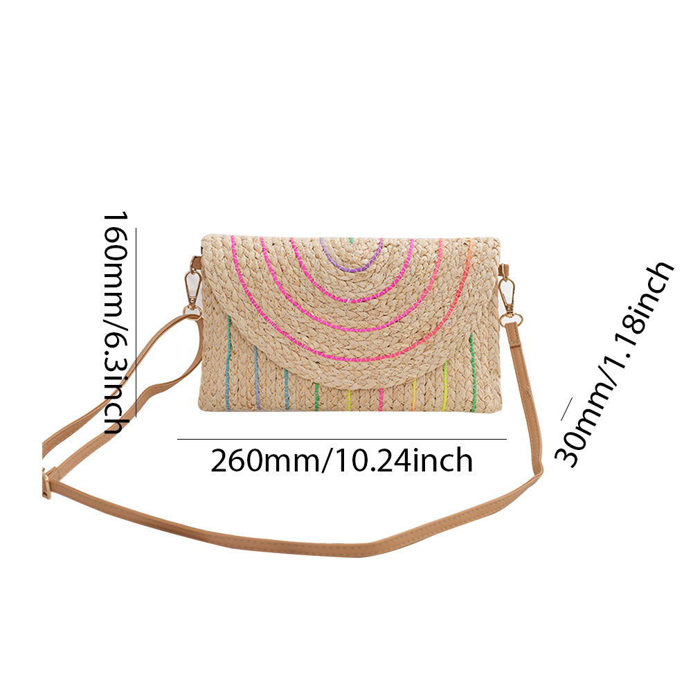 Woven Holiday Travel Handbag with Adjustable Strap Underarm Bag Flap Summer Beach Envelope Wallet Straw Bag for Women and Girls