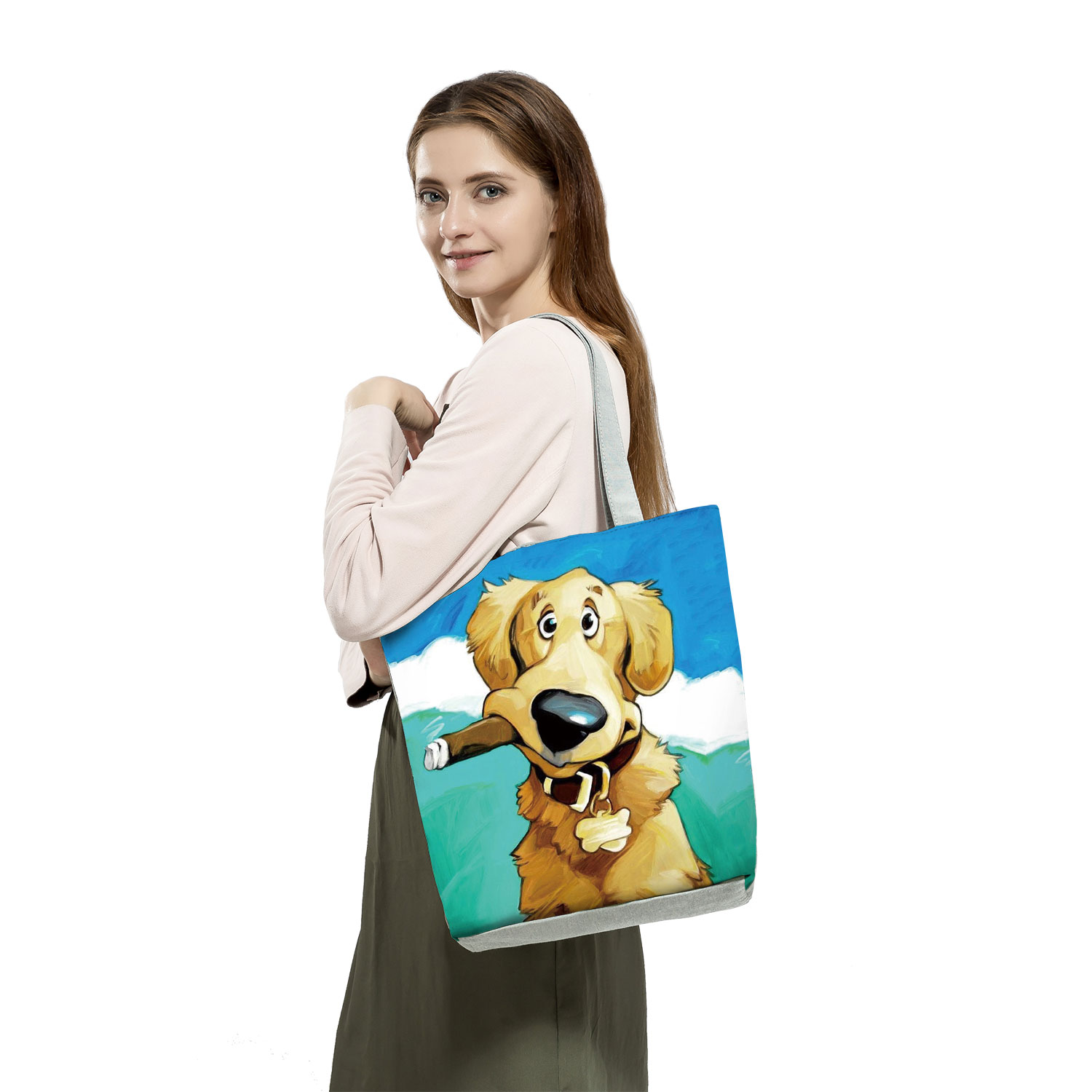Women Shoulder Bags Beach Travel Shopper Large Capacity Shopping Bag Tote Cute Animal Dog Print Funny Cartoon Greyhound Handbags