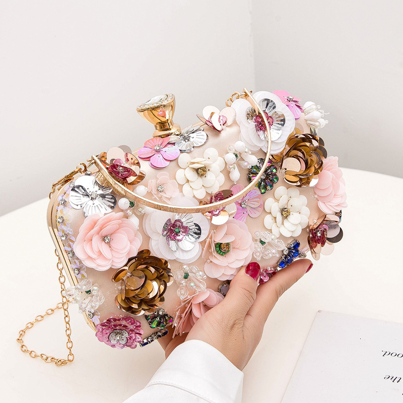 New Chain Style Single Shoulder Fashionable Embroidered Small Handbag Women's Hand-held Evening Bag