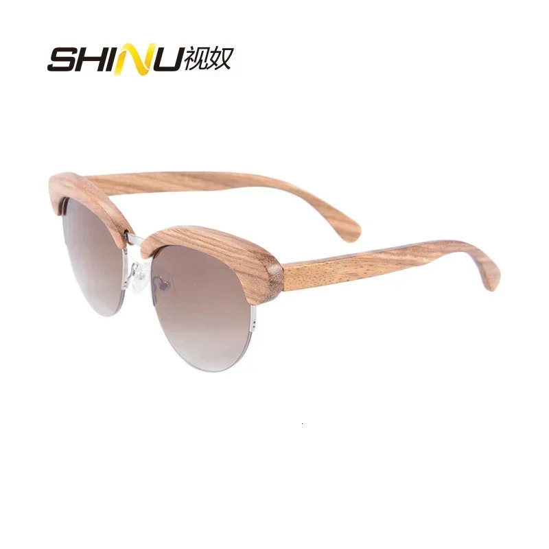 Shinu Brnad Half Wooden Frame Sunglasses Womens Fashion Glasses UV400 Mirror Glasses CR39 Resin Lens Ochiali Leather Sole 6097 241106