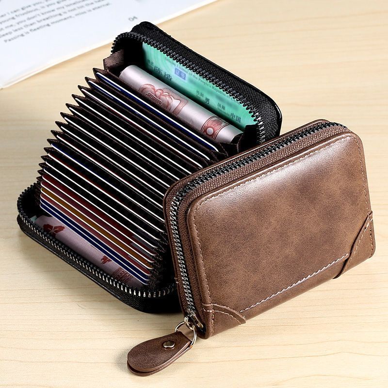 Business Card Holder Wallet Women/men Black Bank/ID/Credit Card Holder 18 Bits Card Wallet PU Leather Protects Case Coin Purse