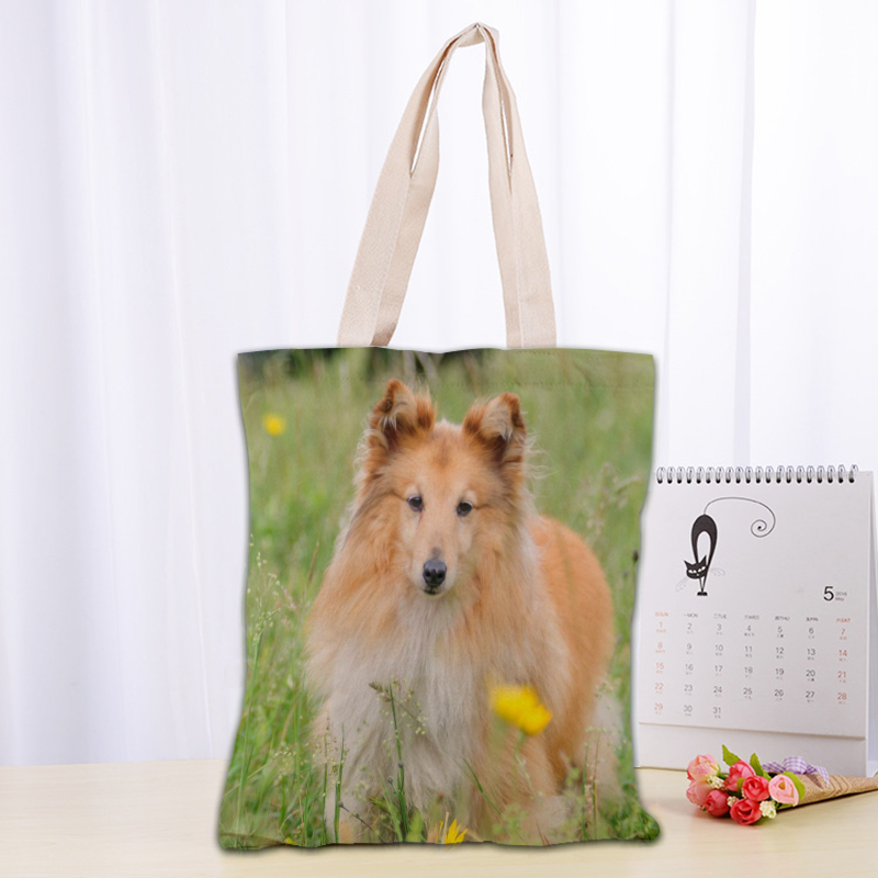 Animals Sheltie Dogs Tote Bag Handbag Shoulder Pouch Foldable Canvas Shopping Bags Reusable Women Canvas Shoulder Bag