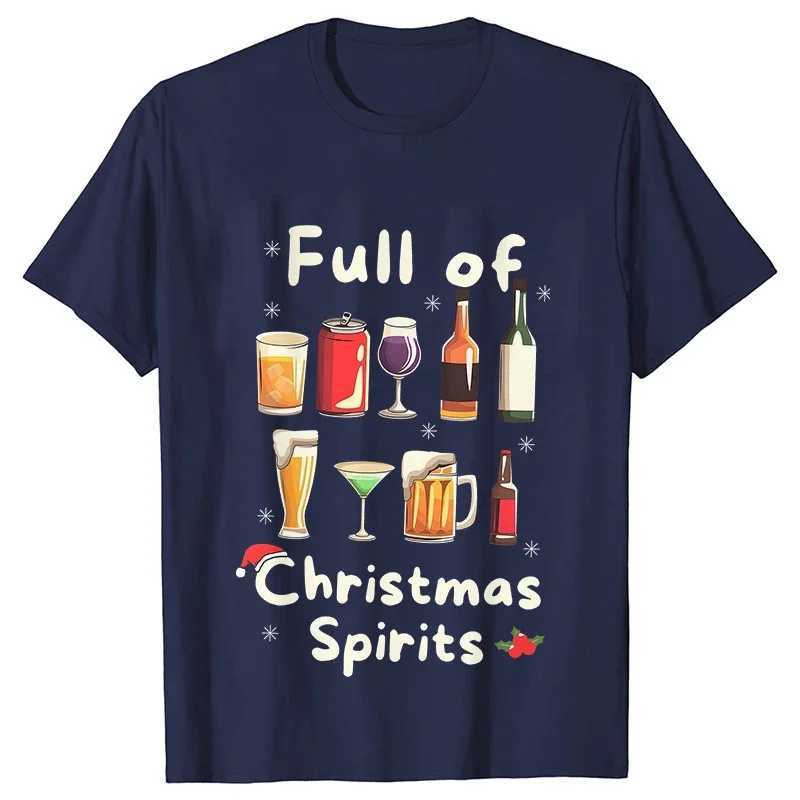 Funny Christmas Party T-shirt Full of Christmas Spirits Tees Merry Xmas Drinking Gift for Men Clothing Casual Short sleeved Top X241107
