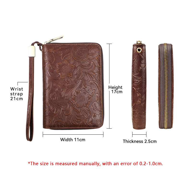 Casual Men's Clutch Wallet Handmade Genuine Leather Card Slot Passport Holder Long Wallet Portable Storage Zipper Wallet Handbag