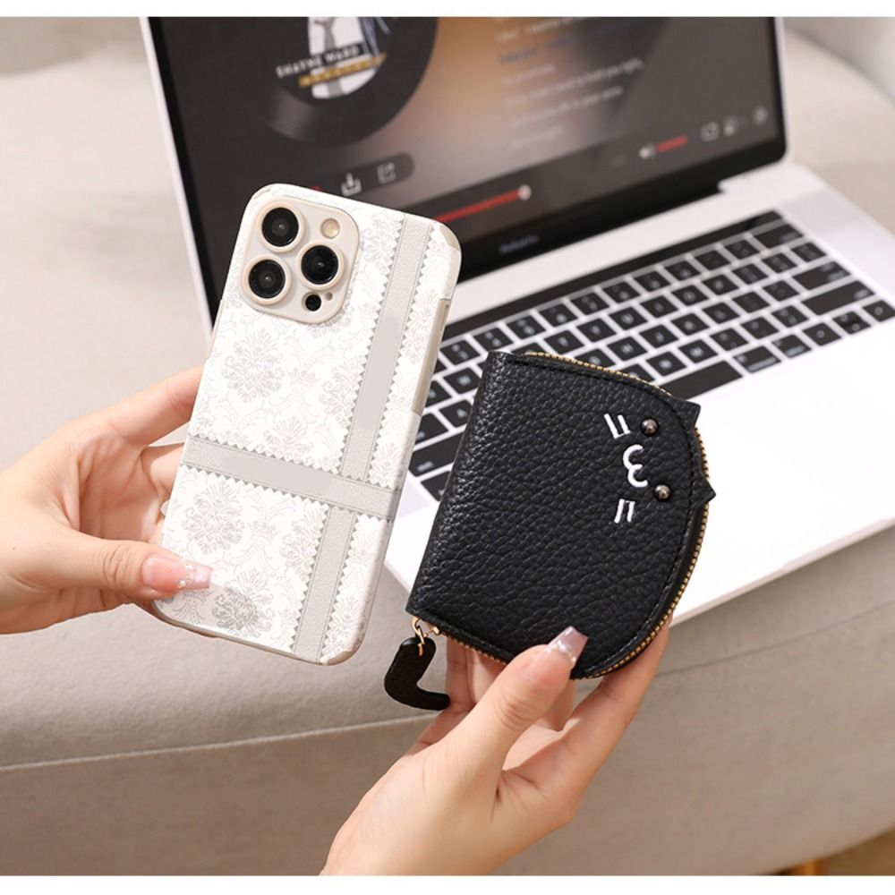 Cartoon Cat Mini Card Wallet Small Ultra-thin Zipper Card Holder PU Leather Coin Purse Women Girls