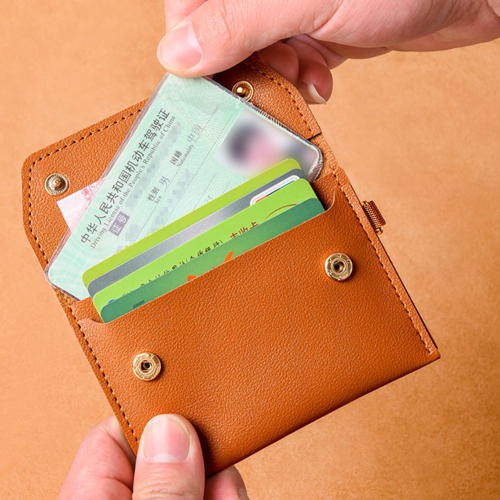 Multi-card Slot Solid Color Portable Leather Card Case Bank Card Credit Card ID Bus Card Holder Travel Card Organizer