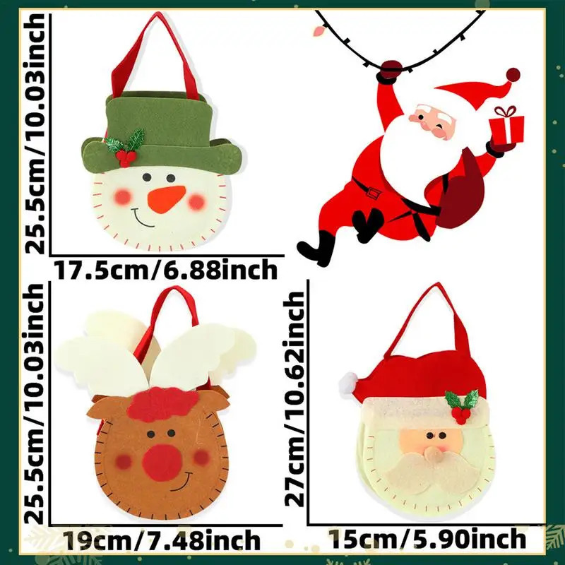 Christmas Candy Bag 3X Cute Favorite Candy Bag Reusable Felt Goodie Container Snowman Christmas Candy Bag Cookie Seasonal Decoration 241107