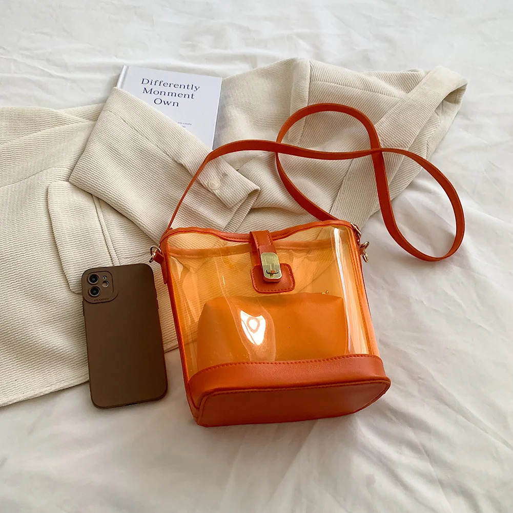Womens Transparent Shoulder Bag PVC Transparent Bag Fashion Shopping Bag Waterproof Girl Cross Body Bag Solid Color Messenger Bag 241106