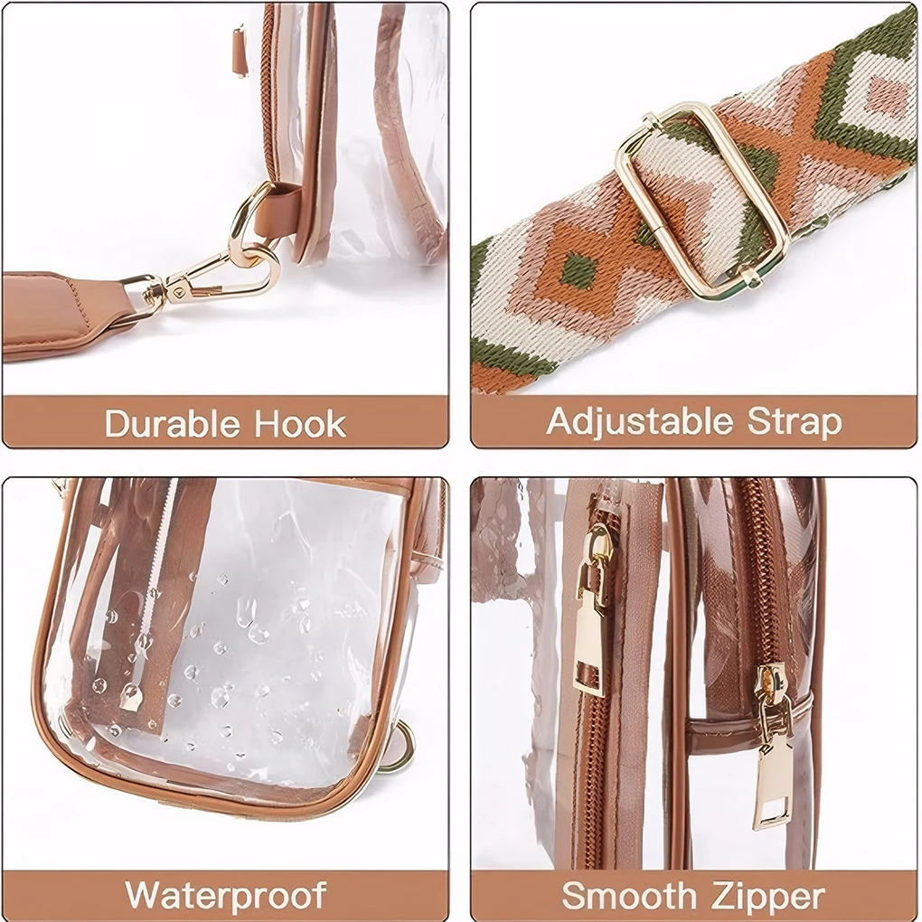 Corrosion resistant transparent sling bags for sports events transparent sling bags for sports events transparent cross bags light brown 241106