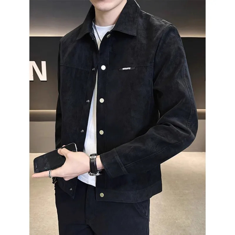 Spring and Fall Jacket Men 2024 Plankton Fashion Lapel Suede Spring Clothing Mens Coat Varsity Jacket 241107